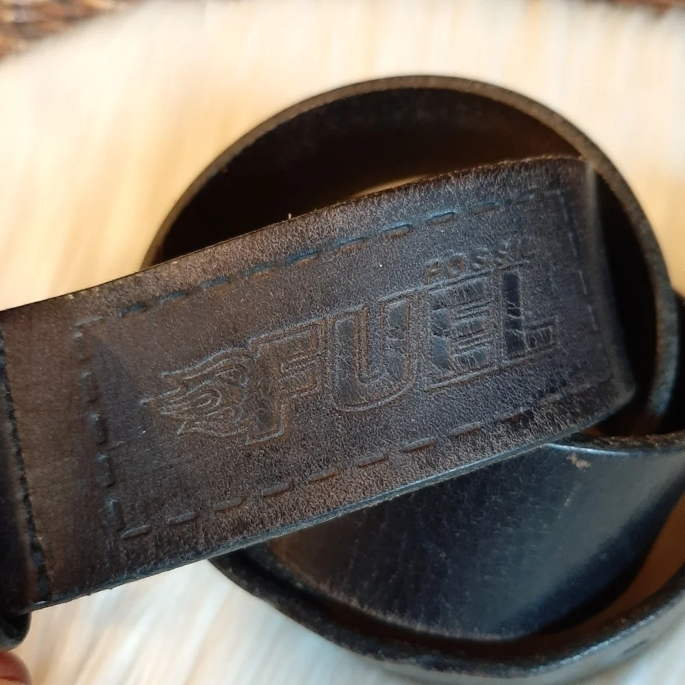 Fossil Fuel Distressed Brown Leather Belt Unisex Men's 34 Women's Brass Boho